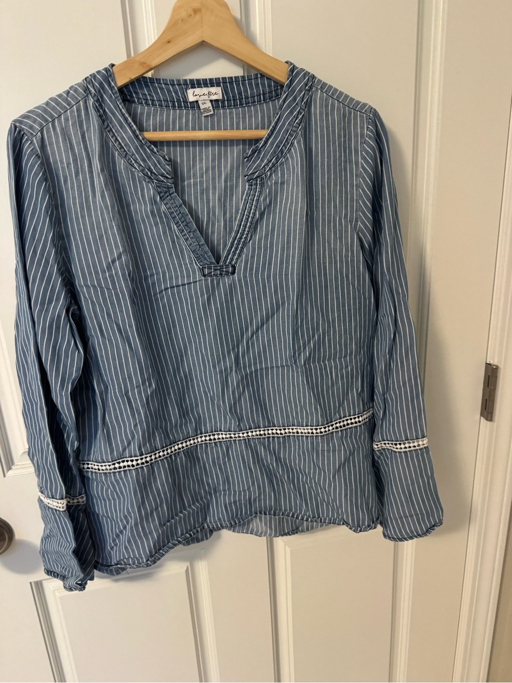 love, Fire Blue and White Striped V‑Neck Top
